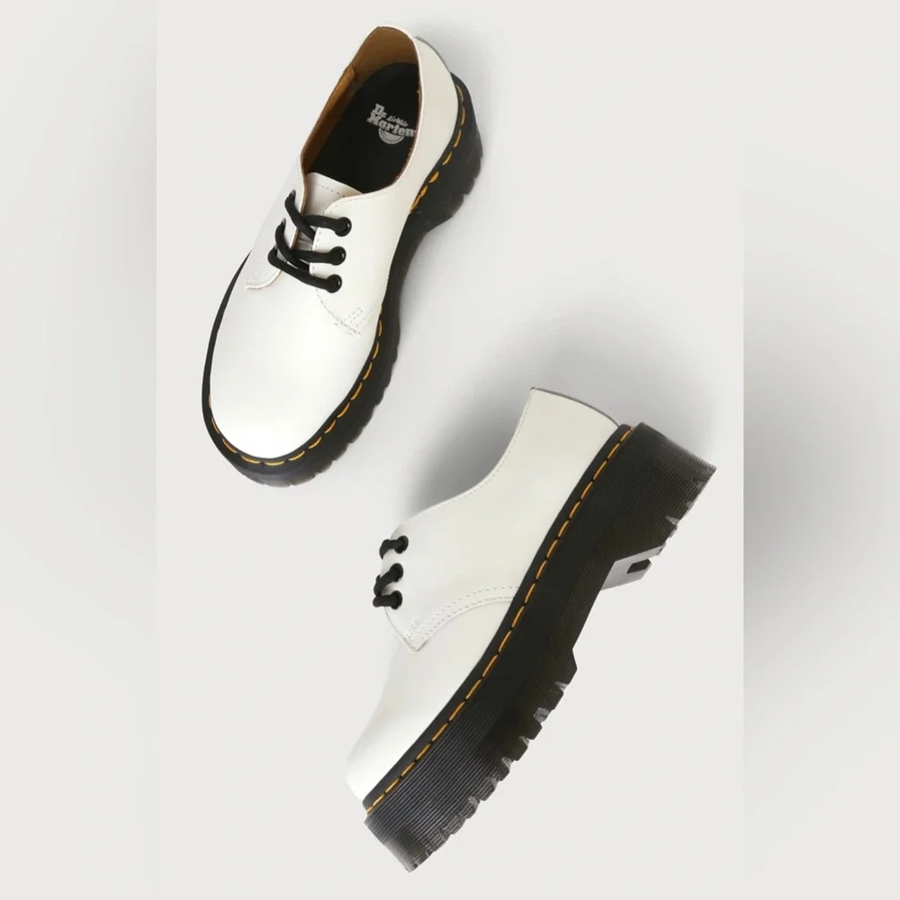 Dr. Martens 1461 Quad White Smooth Leather Platform Shoes Women’s Size 6